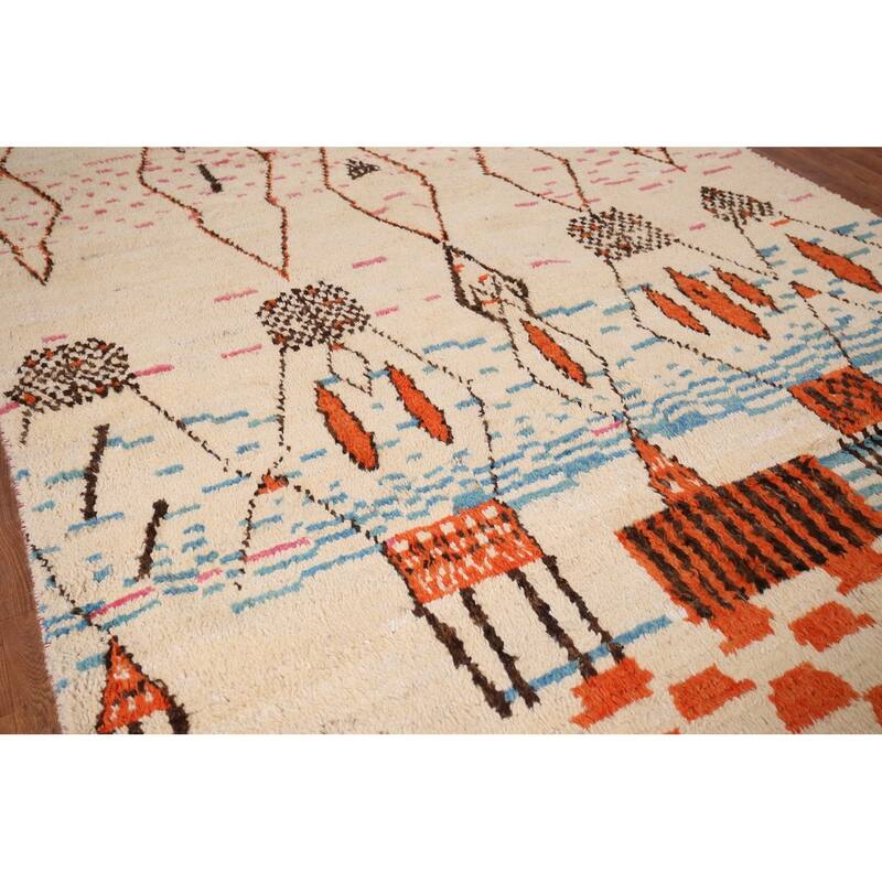 Tribal Plush Moroccan Area Rug Hand-Knotted Wool Carpet - 6'5" x 9'10"