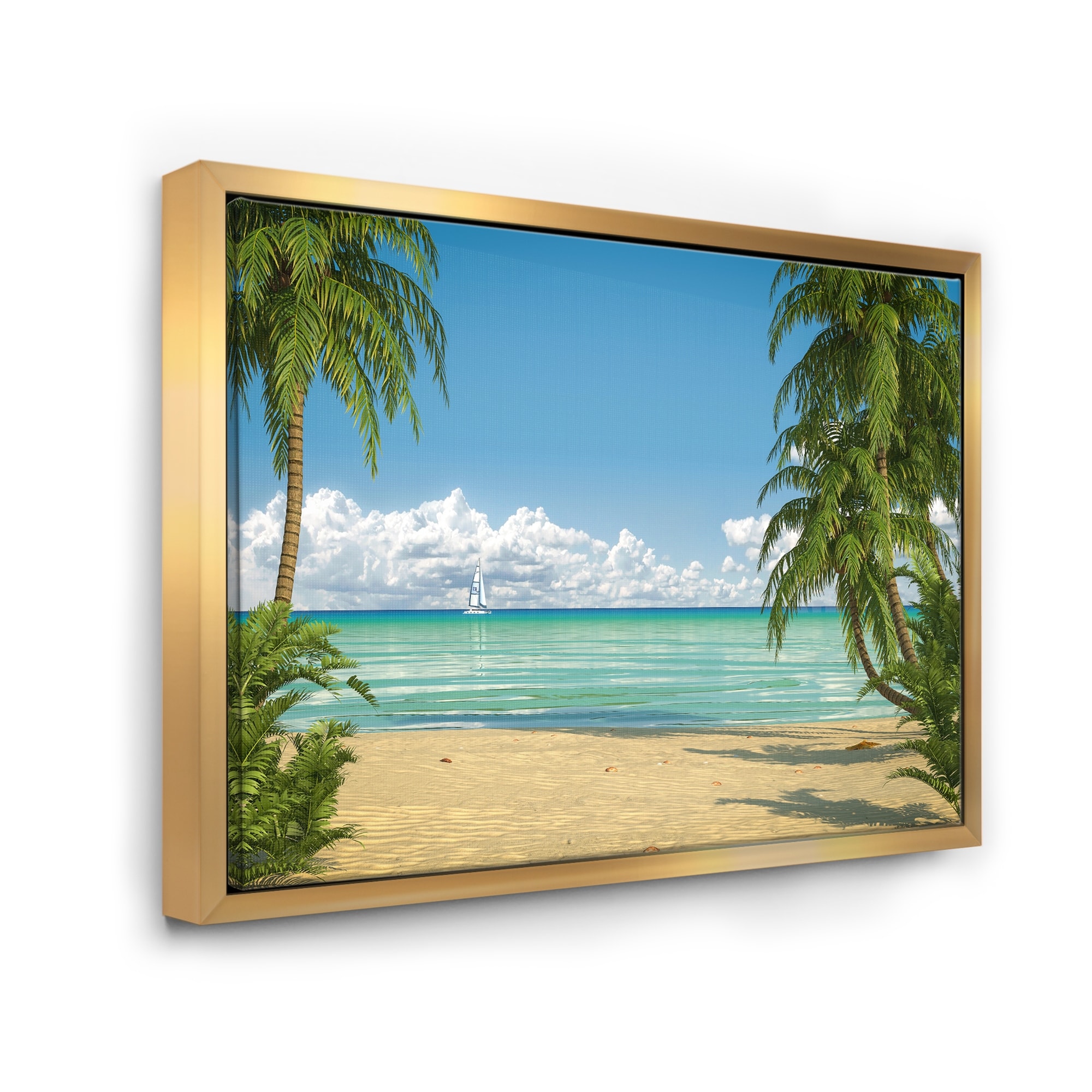 Blue Design Art PT10382-32-16 Tropical Beach with Palm Shadows-Large Seashore Canvas Print-32X16 32x16 