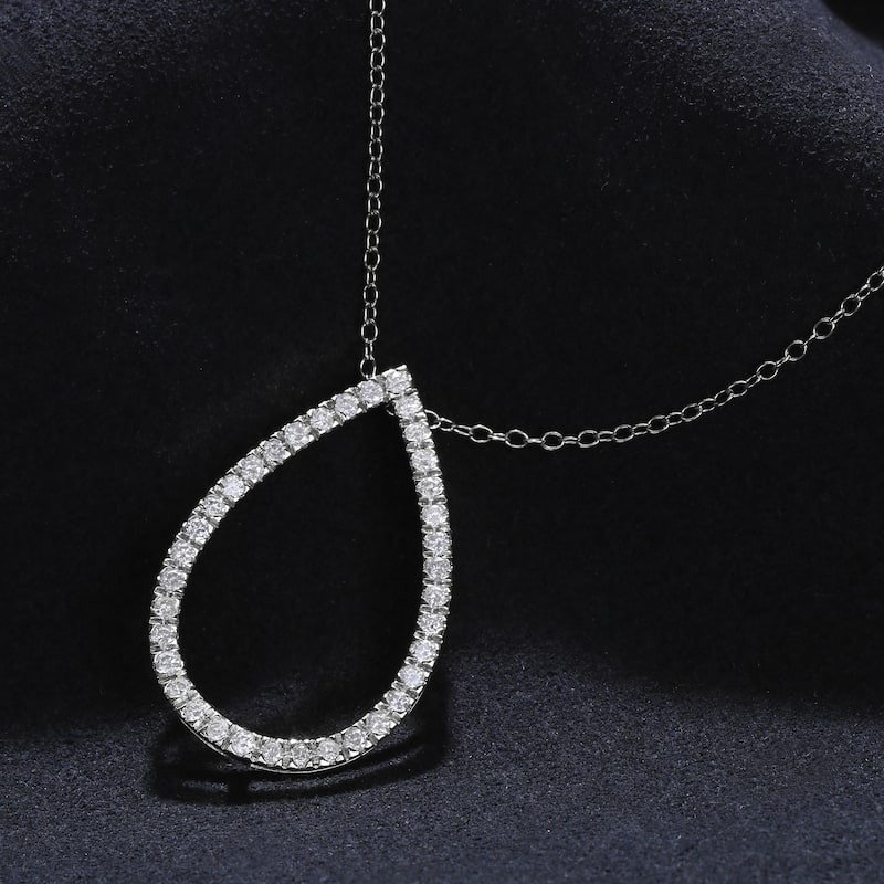 1/6ct - 1ct TDW 14K Gold Open Pear Diamond Pendant Necklace for Women - 3/4ct - White