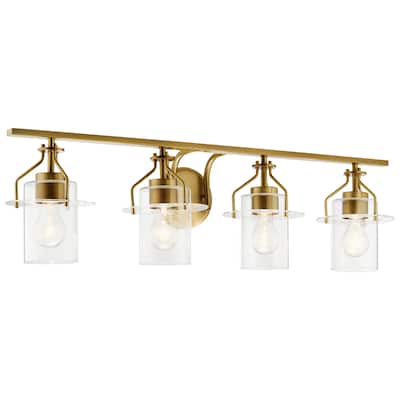 Kichler Lighting Everett 34.25 in. 4-Light Natural Brass Vanity Light with Clear Glass