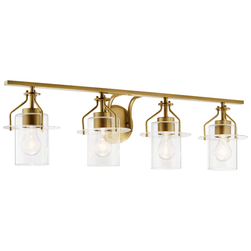Kichler Lighting Everett 34.25 in. 4-Light Natural Brass Vanity Light with Clear Glass