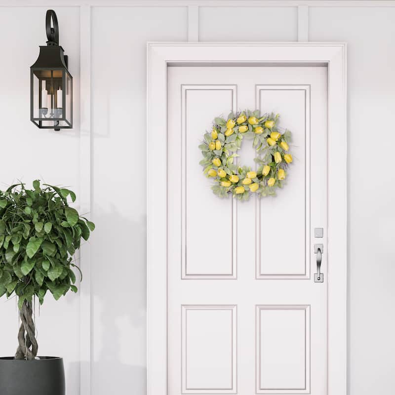 24" Artificial Tulip Floral Spring Wreath With Green Leaves