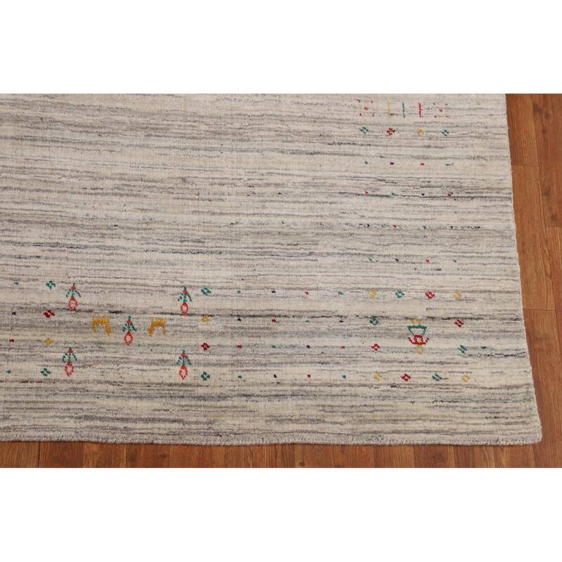 Earth Tone Gabbeh Indian Square Area Rug Handmade Beige Wool Carpet - 7'10" X 8'0"
