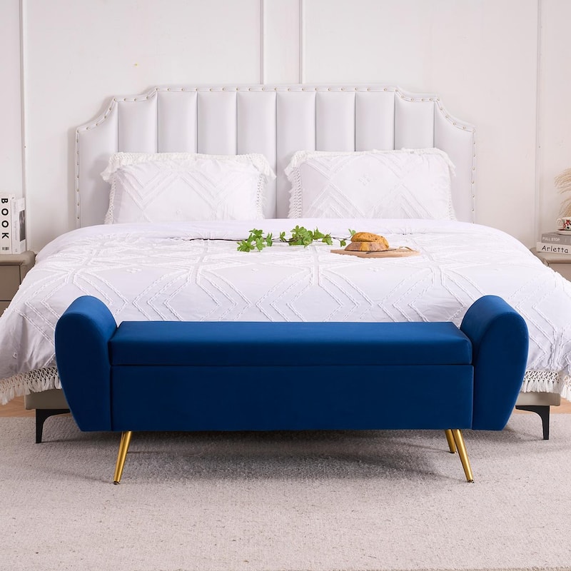 Upholstered 56"W Flip Top Storage Bench with arms
