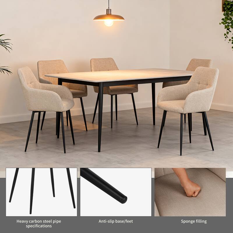 Beige dining chair 2-piece set, modern padded kitchen chairs with backrest and wide seat, suitable for small spaces