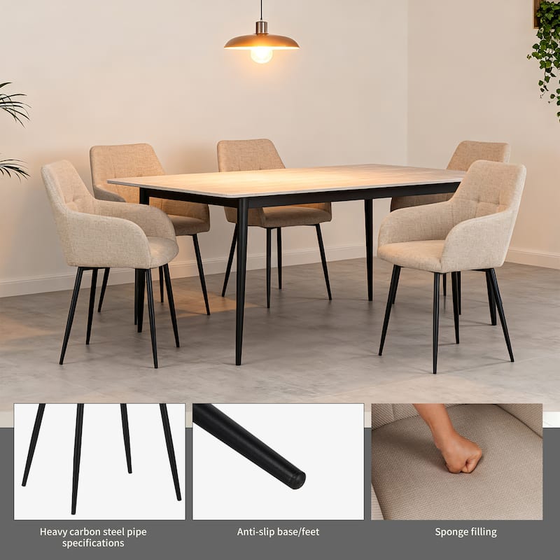 Modern Beige Upholstered Dining Chairs Set of 2, Wide Seat Kitchen Chairs with Backrest, Comfy Accent Chairs for Small Spaces