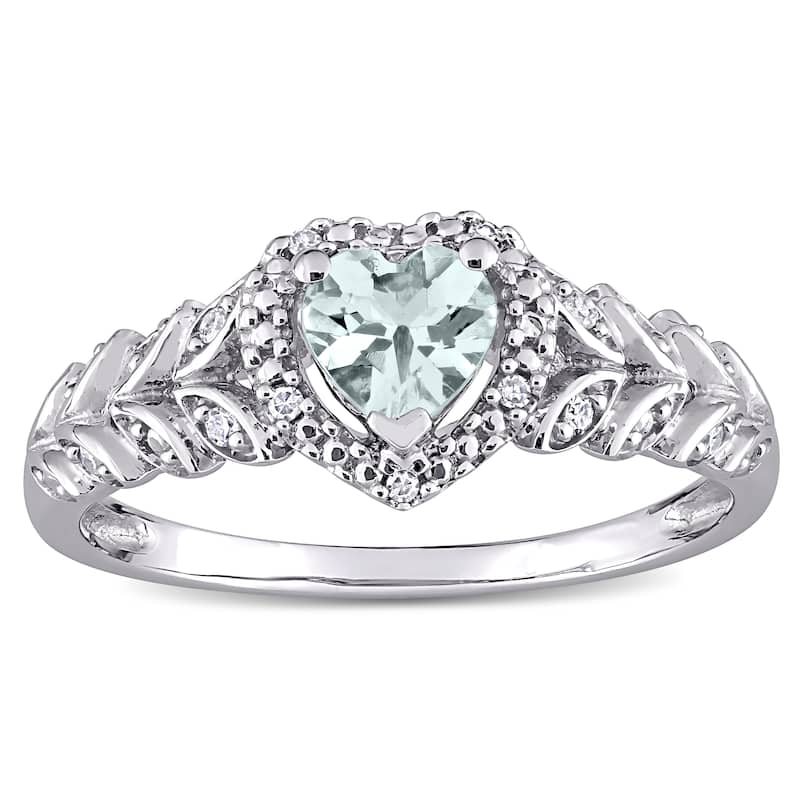 Miadora 10k White Gold Heart-cut Aquamarine and Diamond Accent Halo Heart Leaf Ring