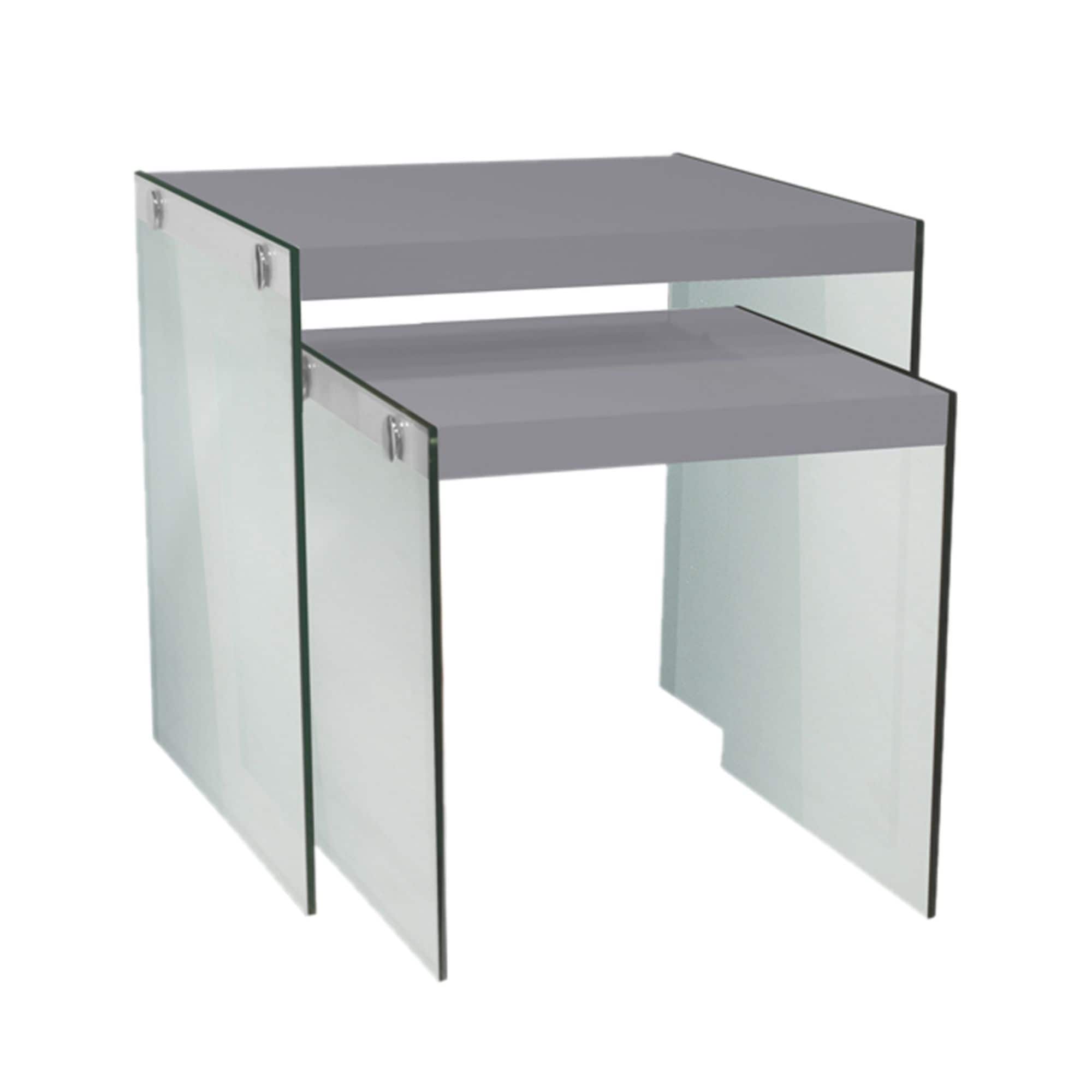 Offex Nesting Table 2 Piece Set - Glossy White Tempered Glass
