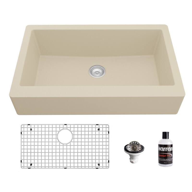 Karran Retrofit Farmhouse Quartz Single Bowl Kitchen Sink Kit - Bisque