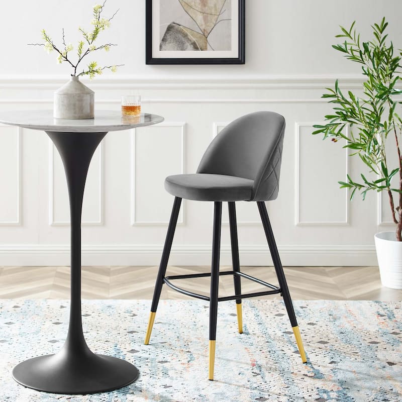 Modway Cordial Performance Velvet Dining Bar Stools in Mint, Set of 2