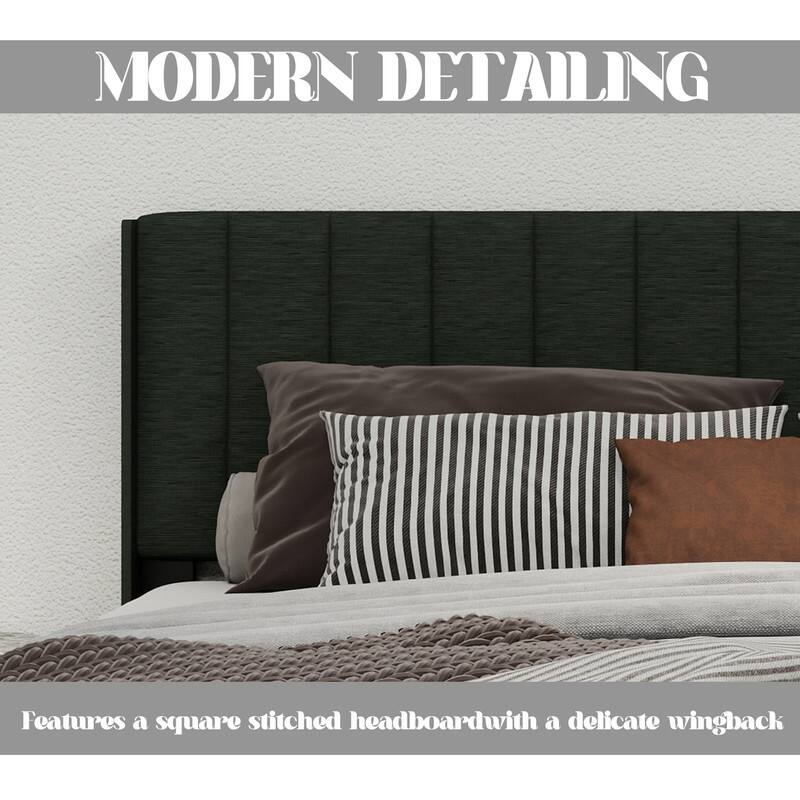 Caxkun Upholstered Platform Bed Frame with Wingback headboard