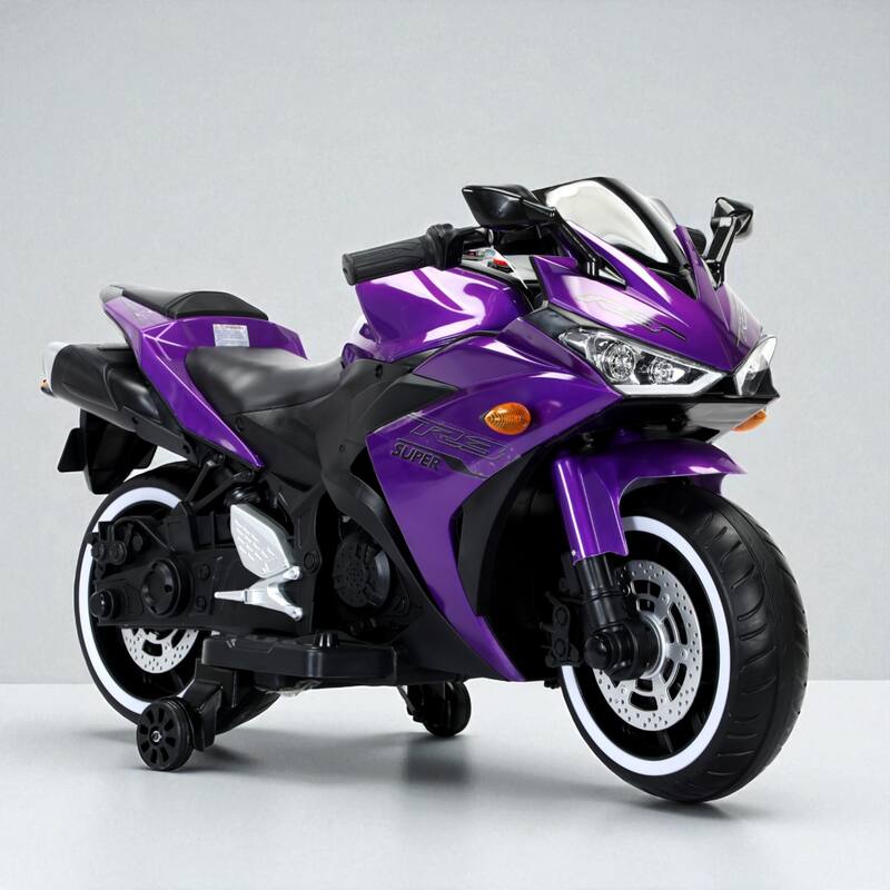 12V Kids Electric Motorcycle Ride On Toy with Manual Throttle Lights Music for Boys Girls Ages 3-8 - Purple