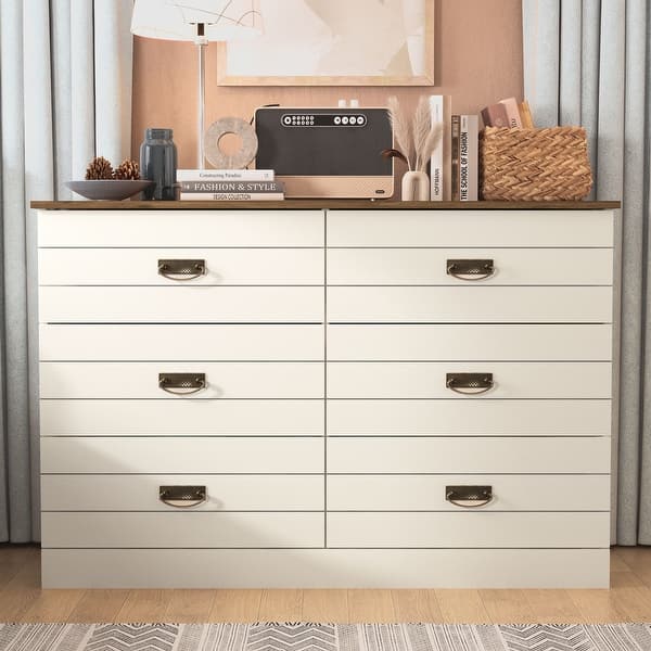 Ginny Ivory with Oak 6 Drawer 47.2 in. Wide Teen Dresser (Sturdy,  Effortless Assembly with Interlocking Drawers) - Bed Bath & Beyond -  40198501
