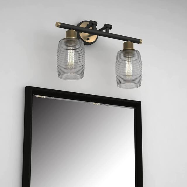 2 Light Vanity Light in Black W/Antique brass with Clear Glass - W:17.80*H:12.36*E:7.40