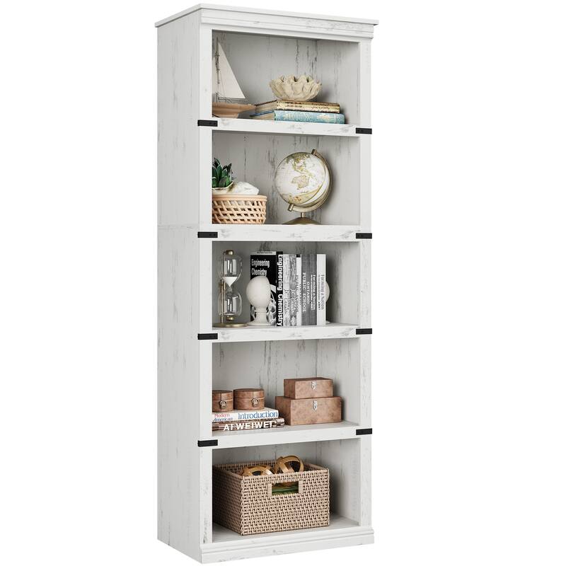 5-Shelf Bookcase, Modern Floor Standing Display Storage Shelves - White