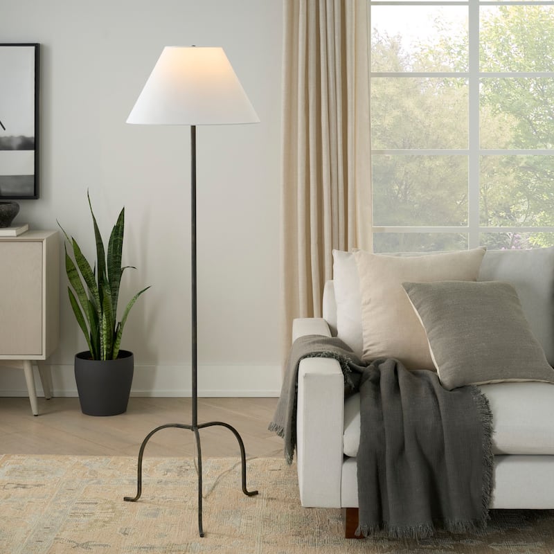 Nourison 66" Black Antiqued Wrought Iron Tripod Floor Lamp