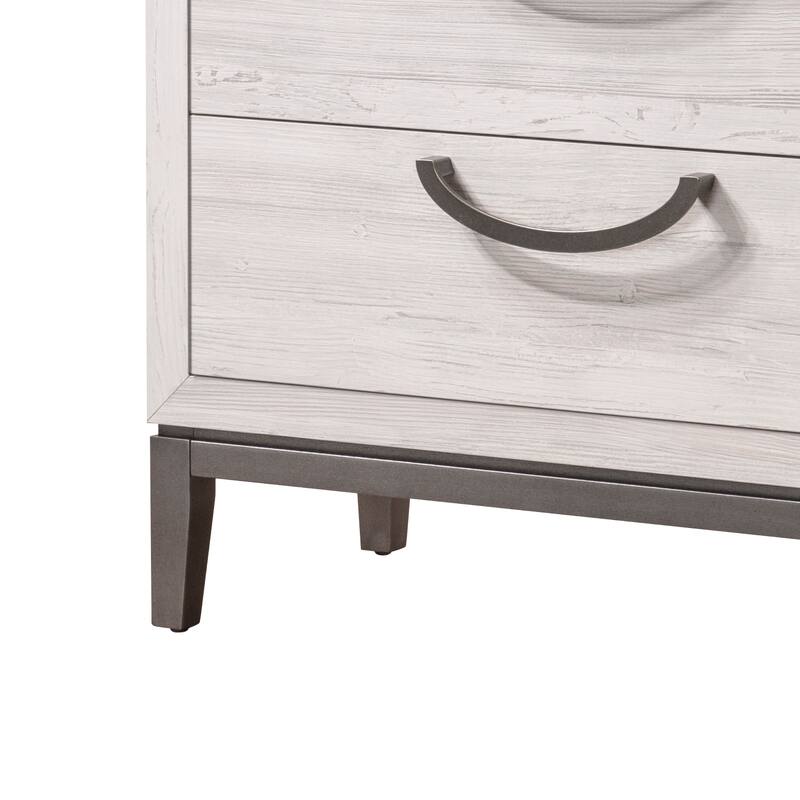 Contemporary Beige White Nightstand, Two Drawer Wooden Furniture