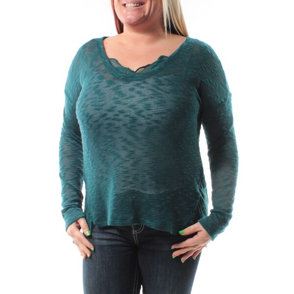 JESSICA SIMPSON Womens Teal Lace Detail Long Sleeve Scoop Neck Sweater Size: M