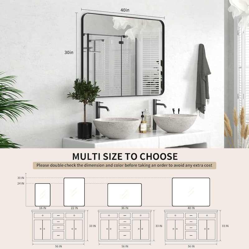 Modern Rounded Rectangle Wall Mirror with Stainless Steel Frame for Bathroom Vanity(1 Piece)