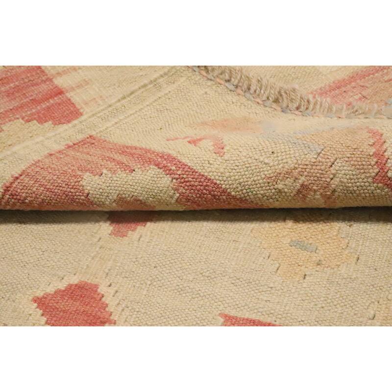 Hand Woven Oriental 100% Wool Carpet Southwestern Tribal Beige & Ivories Kilim Runner Rug - 10' 0'' X 2' 9''
