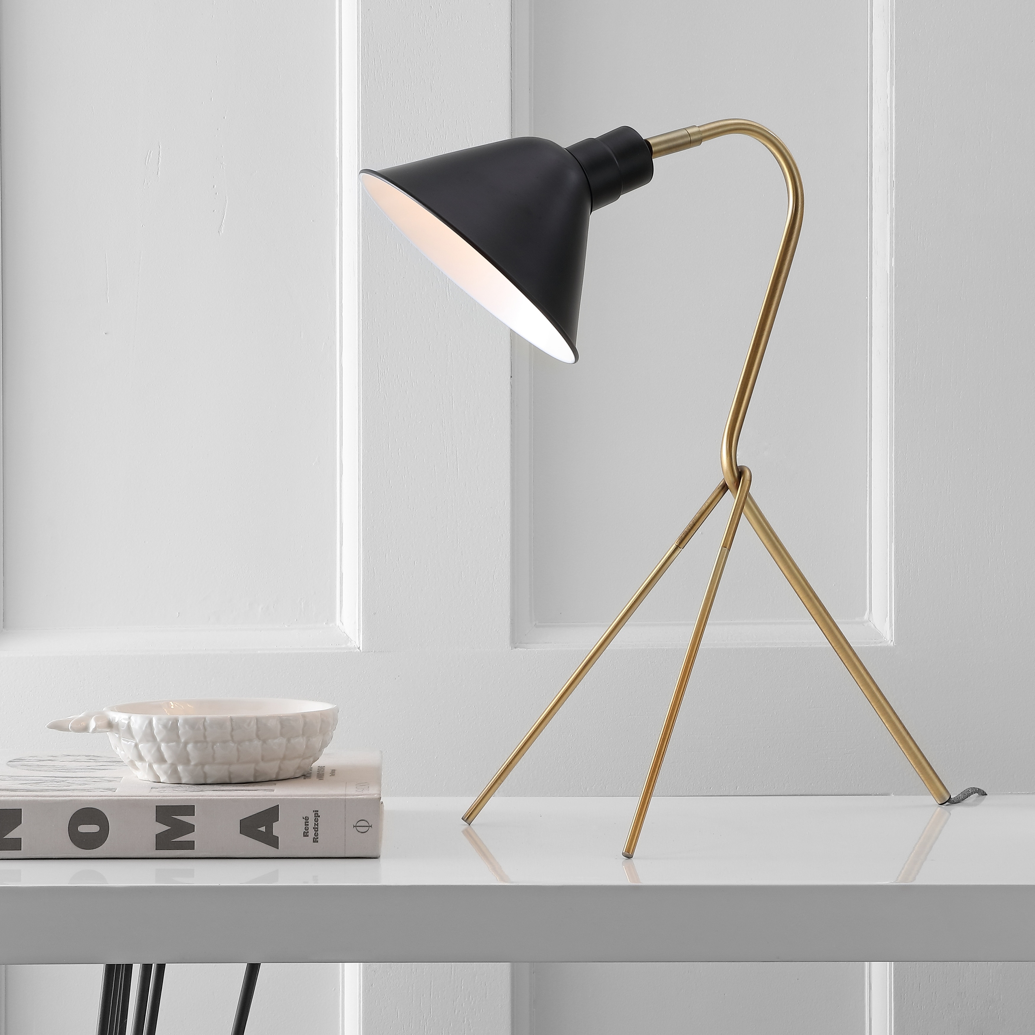 JONATHAN Y Rochelle 20.25" Brass LED Task Lamp, Brass Gold/Black - Brass Gold