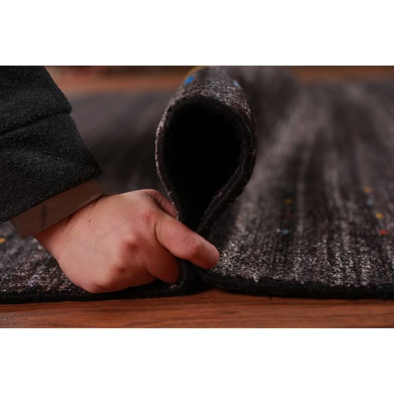 Tribal Gabbeh Indian Area Rug Handmade Black Wool Carpet - 7'10" x 9'4"