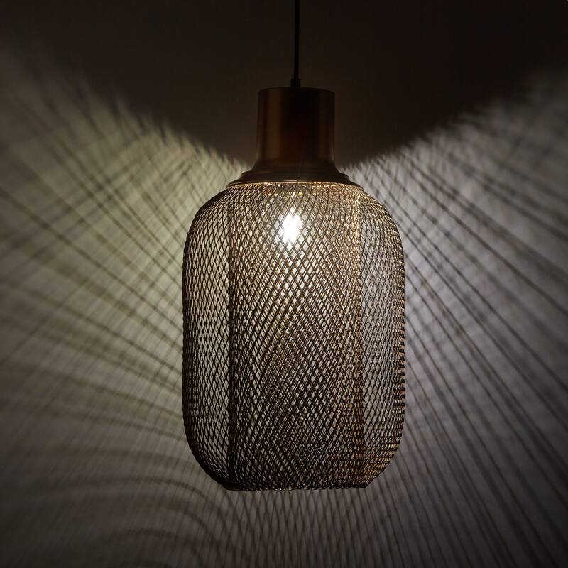River of Goods Gold Metal Mesh Cylinder 12-Inch Pendant Light with Adjustable Hanging Cord - 12'' x 12'' x 80''