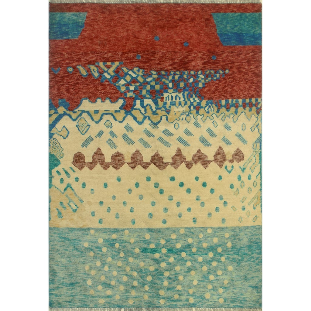 Balochi Adeeb Beige/Lt. Green Rug - 4'2" x 5'11"