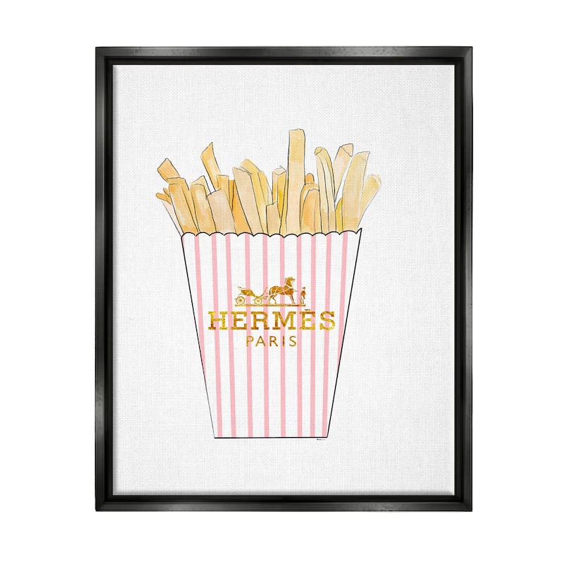 Stupell Glam Pink Fashion Fries Framed Floater Canvas Wall Art Design by Amelia Noyes - 17 x 21 - Black