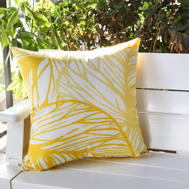 Leaf Vein Throw Pillow Outdoor Indoor Weather Resistant 20x20 Inches - Yellow