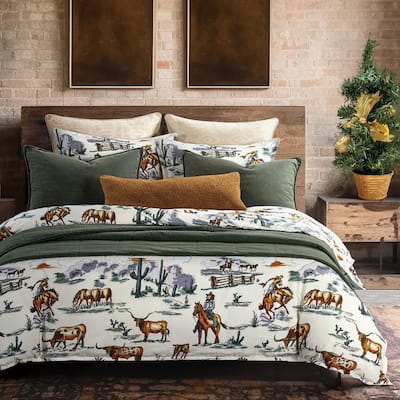 Paseo Road Ranch Life Western Cowboy Rustic Bedding 3 Piece Duvet Cover Set with Pillow Shams