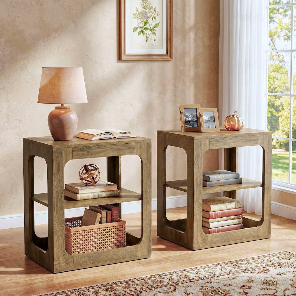 23.6" End Table with Storage Shelves, 3-Tier Side Table for Living Room