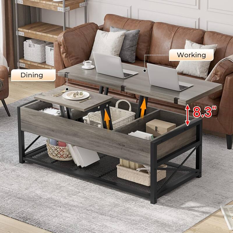 Lift Top Coffee Table Open Storage Shelf & Hidden Classified Storage