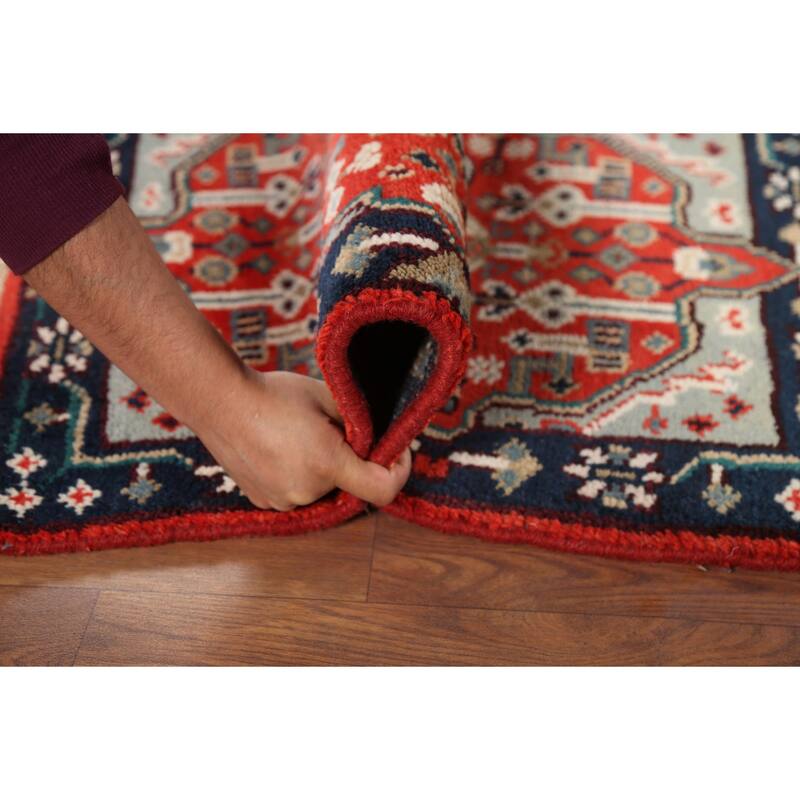 Orange Geometric Kazak Indian Accent Rug Hand-Knotted Wool Carpet - 2'0"x 3'0"