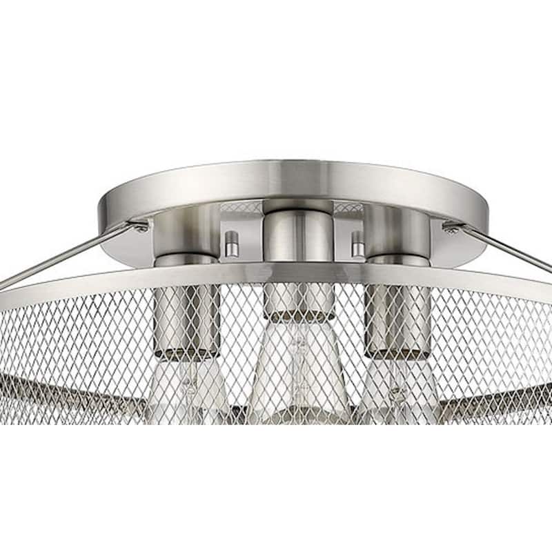 3 Light Screen Retro Drum Metal Semi-Flush Nickel