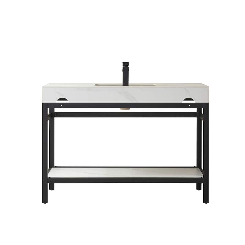 Funes 48" Single Vanity, Metal Support with Stone Top and Mirror - 48''x22''