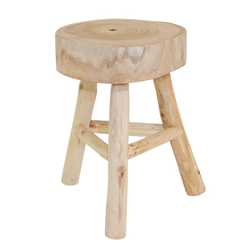 16" Ivory and Beige Wooden Accent Stool