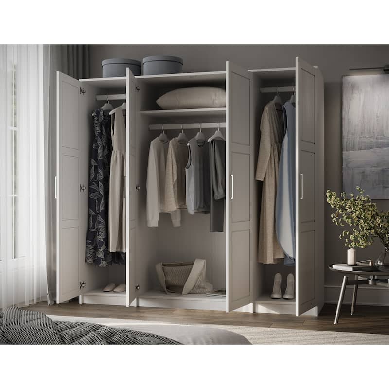 100% Solid Wood Wardrobe Armoire, 4-Door Closet Storage Cabinet, Urban Collection, Palace Imports