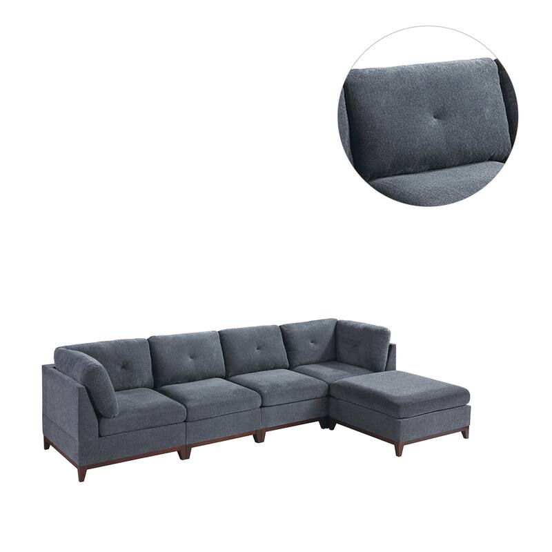 5 Piece Chenille Fabric Modular Sectional Sofa
