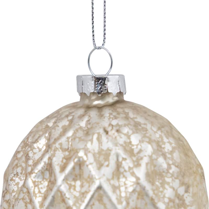 12ct Champagne Silver Mercury Glass Style Glass Ornament Set 3"