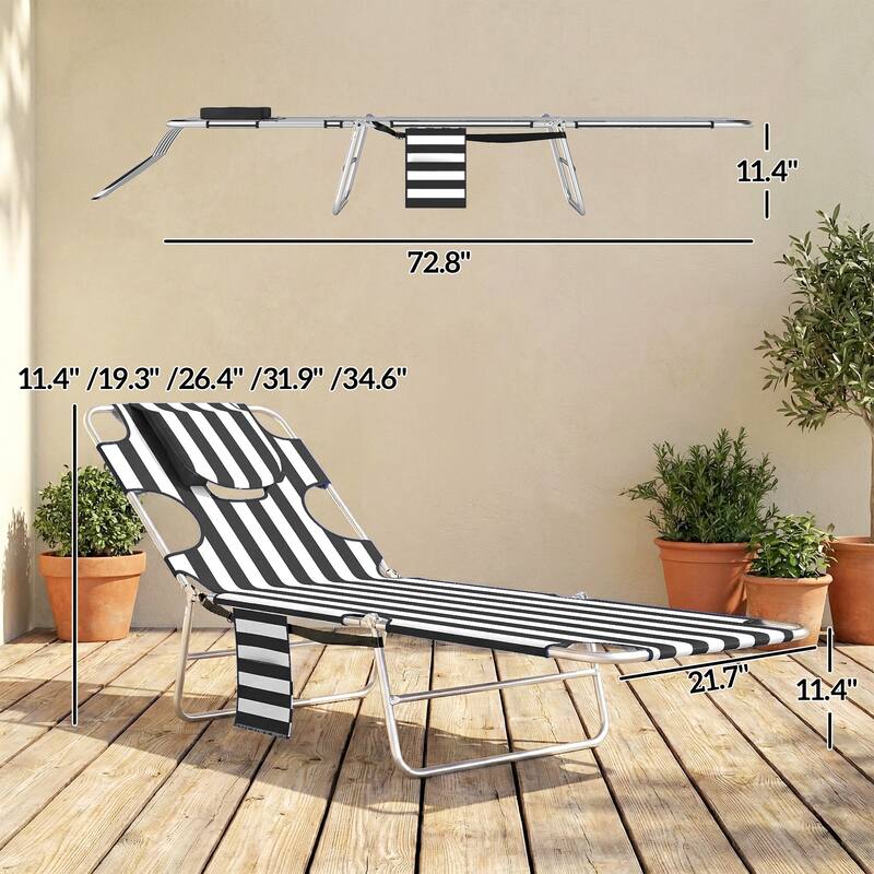 Outsunny Chaise Lounge Chair Outdoor with Face Arm Hole, 5-Position Reclining Face Down Tanning Chair with Carry Strap