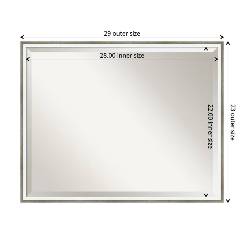 Beveled Wood Bathroom Wall Mirror - Lucie Frame - Outer Size: 29 x 23 in - Lucie Silver White