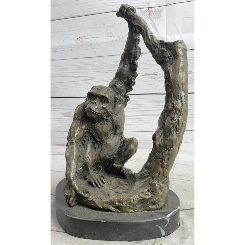 Chimpanzee Ape Chimp Imitative Gorilla Monkey Bronze Sculpture Statue Figure Marble Base