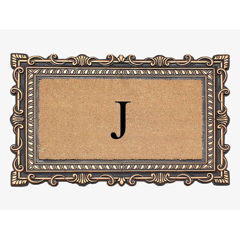 A1HC First Impression Carson Rubber and Coir 24" X 36", Heavy Duty, Easy to Clean Outdoor Monogrammed Doormat - Monogrammed J
