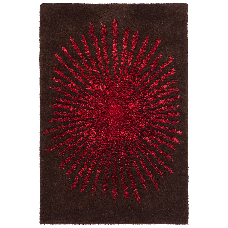 SAFAVIEH Handmade Soho Marsilia Burst New Zealand Wool Rug - 2'6" x 4' - Brown/Red - Rectangle