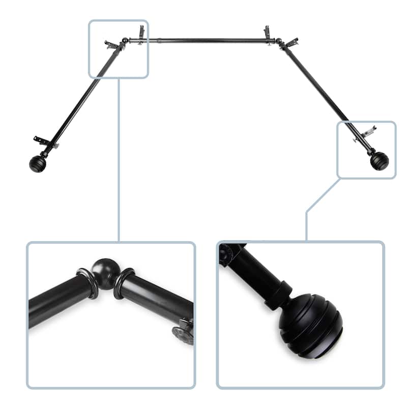 InStyleDesign Piper 13/16" Bay curtain rod 20"-36", 38"-72" - Black