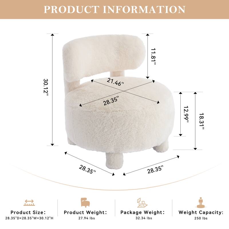 Fur Fabric Armless Accent Chair Curved Backrest Solid Wood Legs Living Room Bedroom