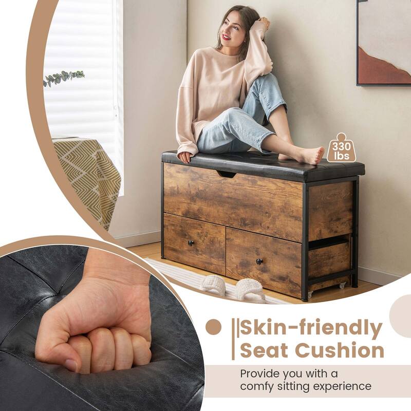Costway Storage Ottoman Bench Flip Top Wooden Storage Chest with - See Details