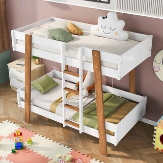 Wooden Creativity Kids Bed Twin Over Twin Bunk Bed with Ladder - Bed ...