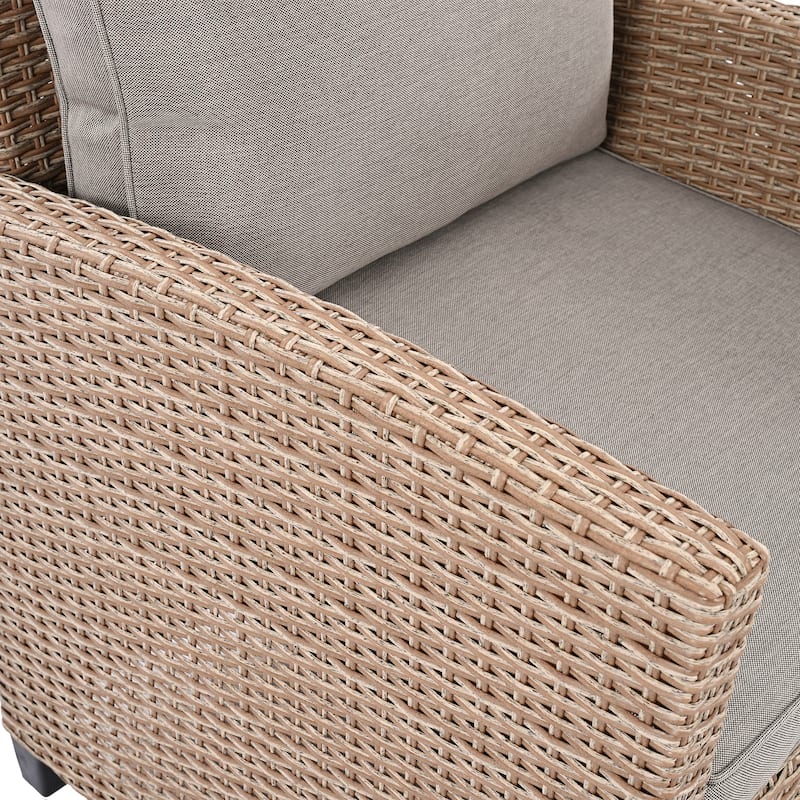 6-Piece Outdoor Rattan Wicker Set Patio Garden Backyard Sofa, Chair, Stools and Table